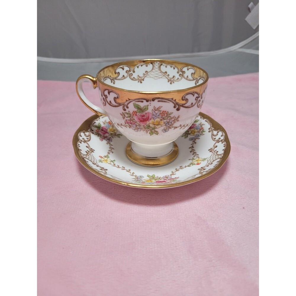 Vtg Salisbury fine bone china Chelsea floral pattern tea cup & saucer, England